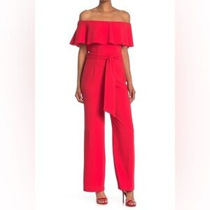 A1. Trina Turk Guests Off-the-shoulder Ruffled Jumpsuit In Red Orange